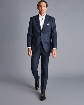 Italian Luxury Stretch Flannel Suit Jacket - Dark Blue