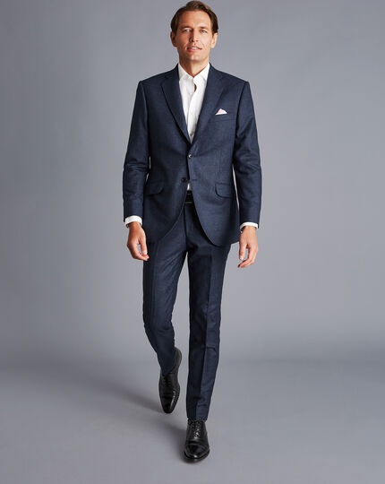 Italian Luxury Stretch Flannel Suit Jacket - Dark Blue