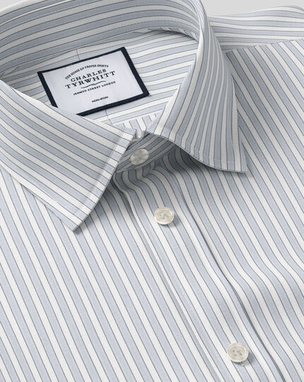 Classic Collar Non-Iron Poplin Stripe Shirt- Grey