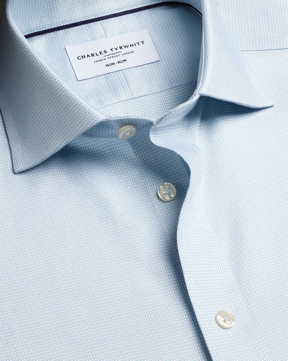 Non-Iron Stretch Trafalgar Weave Shirt - Pale Teal Green