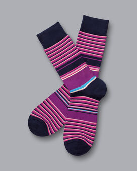 Socken mit bunten Blockstreifen - Dunkelrosa
