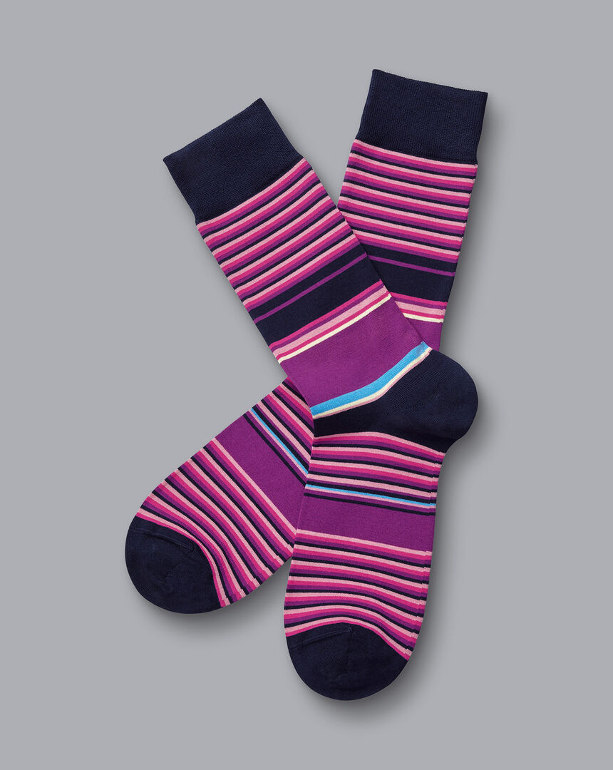 Multi Block Stripe Socks - Dark Pink