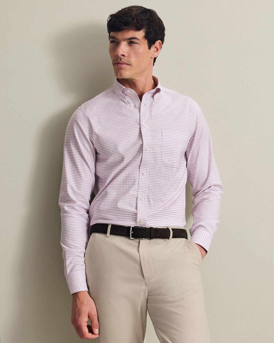 Non-Iron Stretch Oxford Check Shirt - Burgundy Red