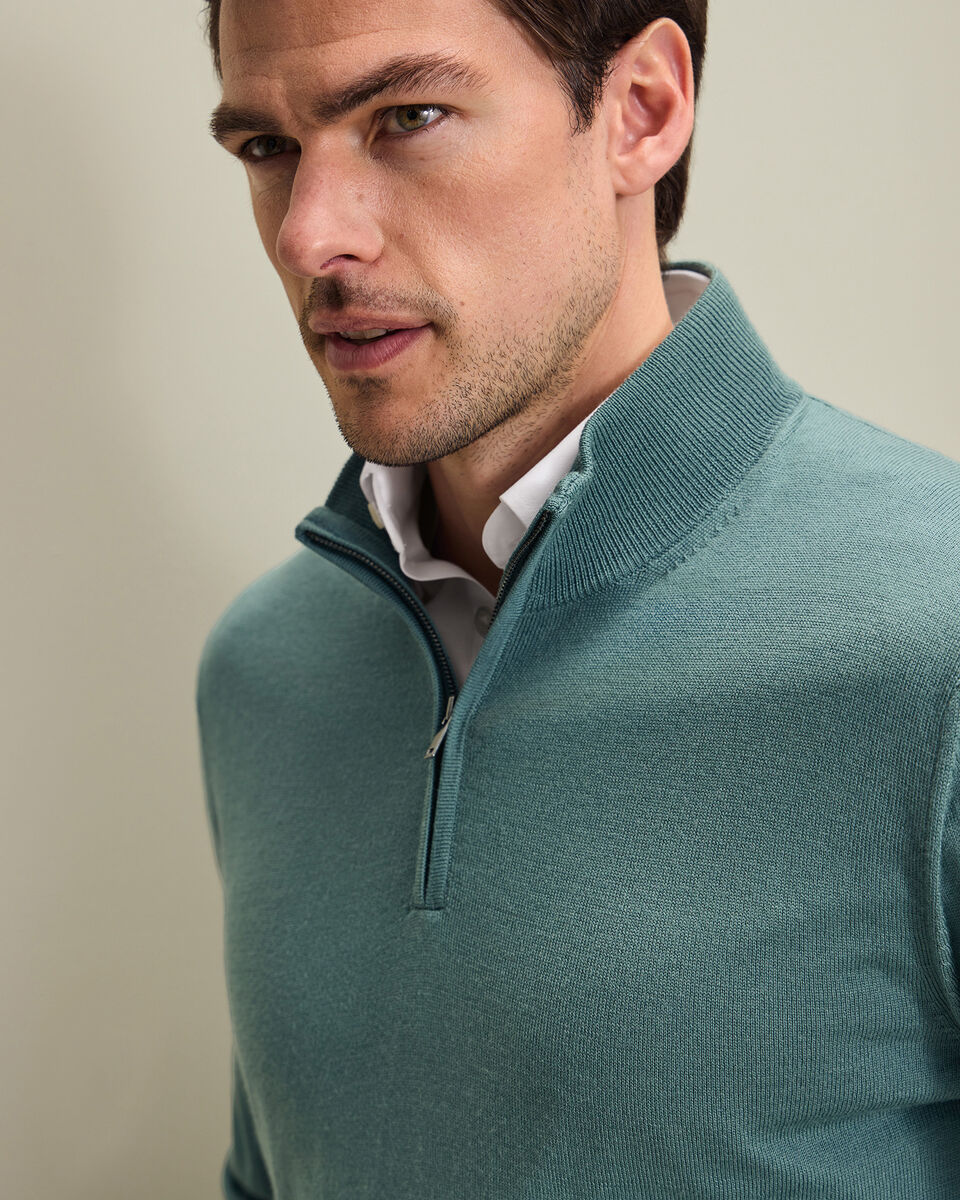 Pure Merino Quarter Zip Jumper - Teal Green