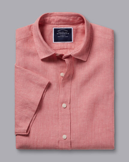 Pure Linen Short Sleeve Shirt - Salmon Pink