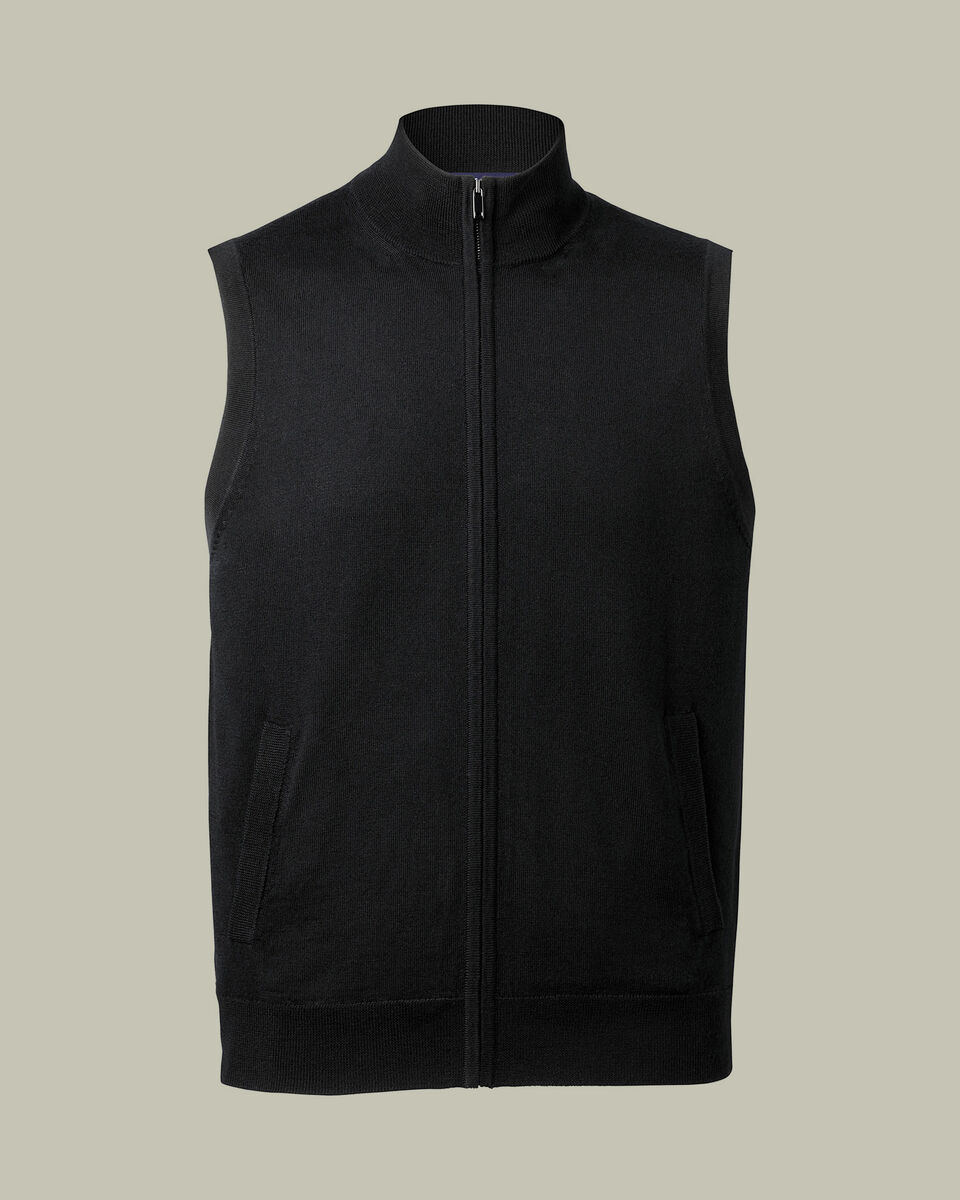 Pure Merino Zip Gilet - Black