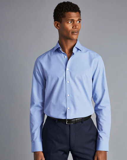 Cutaway Collar Non-Iron Tyrwhitt Cool Poplin Shirt - Mid Blue 