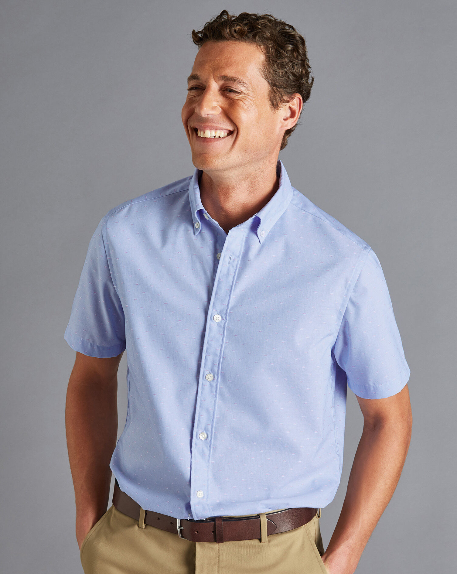 Button-Down Collar Non-Iron Stretch Clip Dobby Short Sleeve Shirt 
