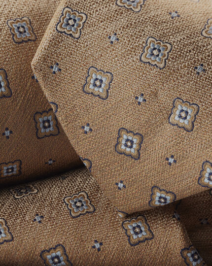Stain Resistant Floral Pattern Silk Tie - Tan