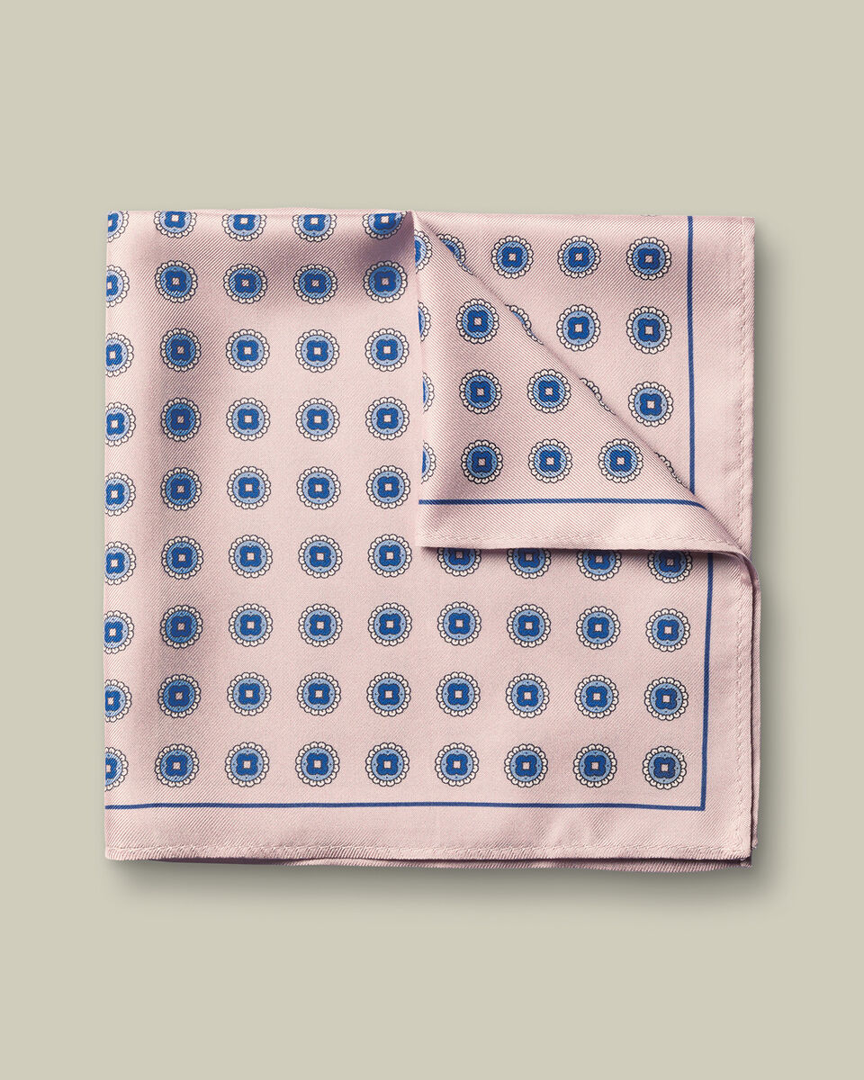 Silk Medallion Print Pocket Square - Pink & Blue