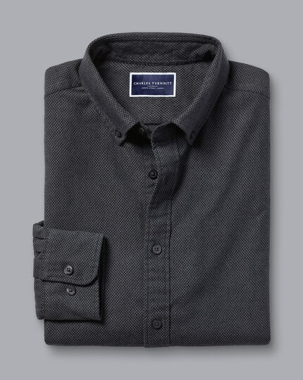 Button-Down Collar Dobby Flannel Shirt - Charcoal Grey