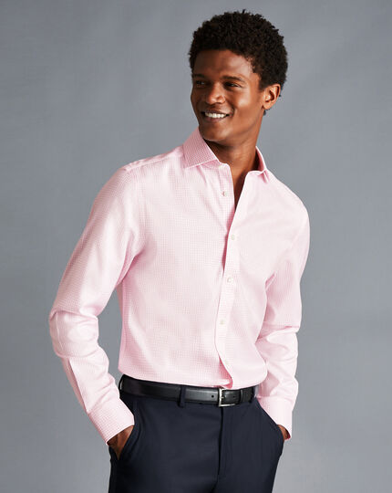 Cutaway Collar Non-Iron Twill Mini Windowpane Check Shirt - Pink