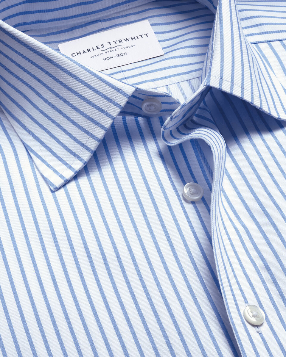 Non-Iron Twill Stripe Shirt - Cornflower Blue