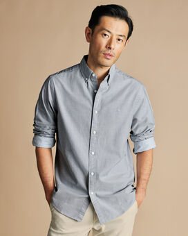Button-Down Collar Stretch Washed Oxford Shirt - Light Grey