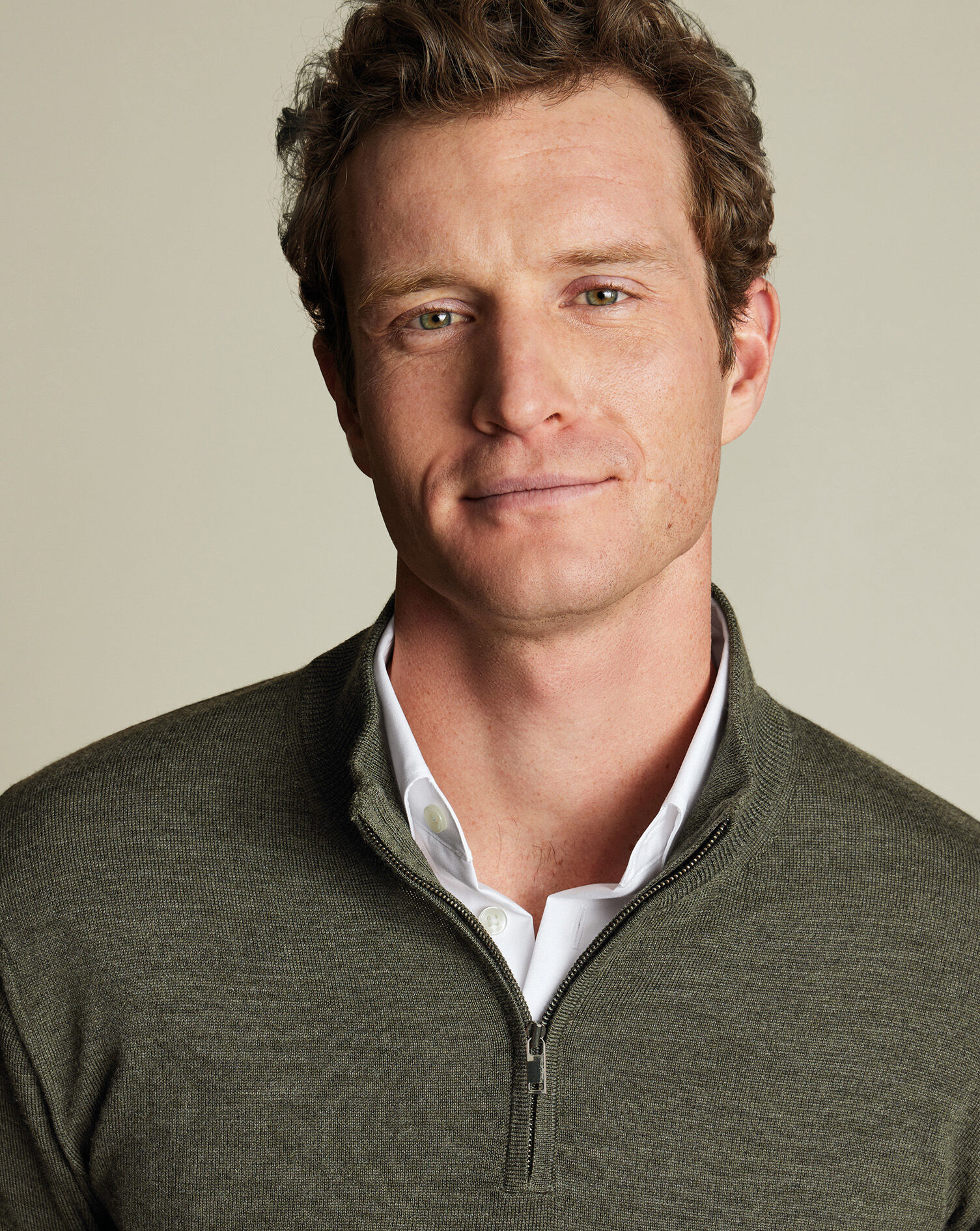 Merino Quarter Zip Sweater - Olive Green Melange