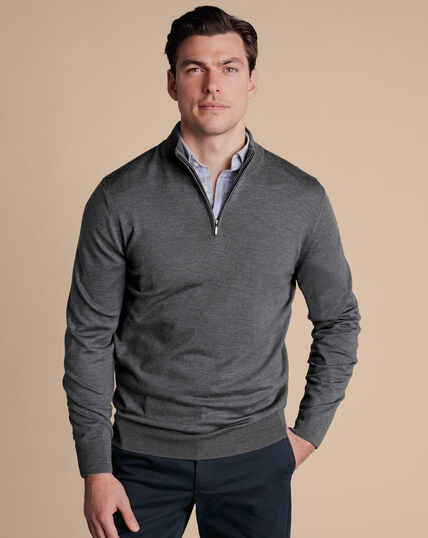 Merino Quarter Zip Sweater - Grey
