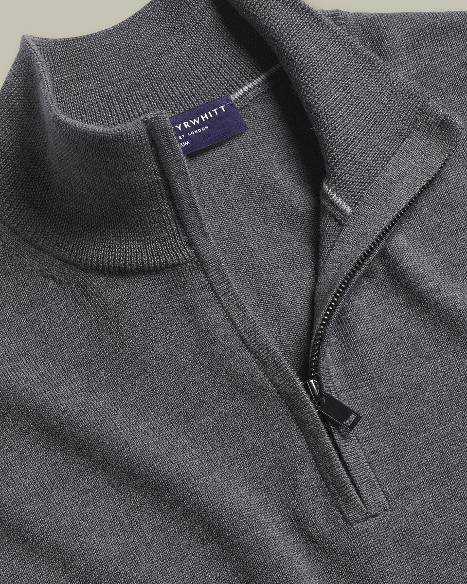 Pure Merino Quarter Zip Sweater - Gray