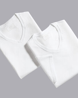 2 Pack V-Neck Cotton T-Shirts  - White