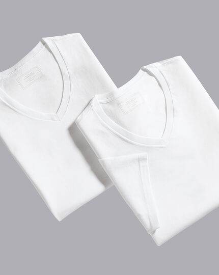 2 Pack V-neck Cotton Undershirts  - White