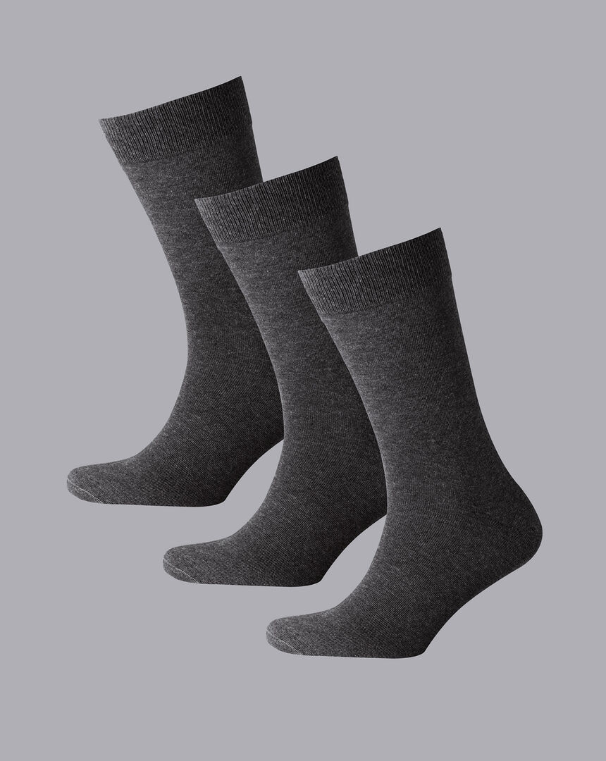 Cotton Rich 3 Pack Socks - Grey