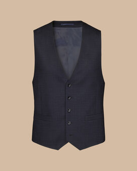 Micro Grid Check Suit Vest - Navy