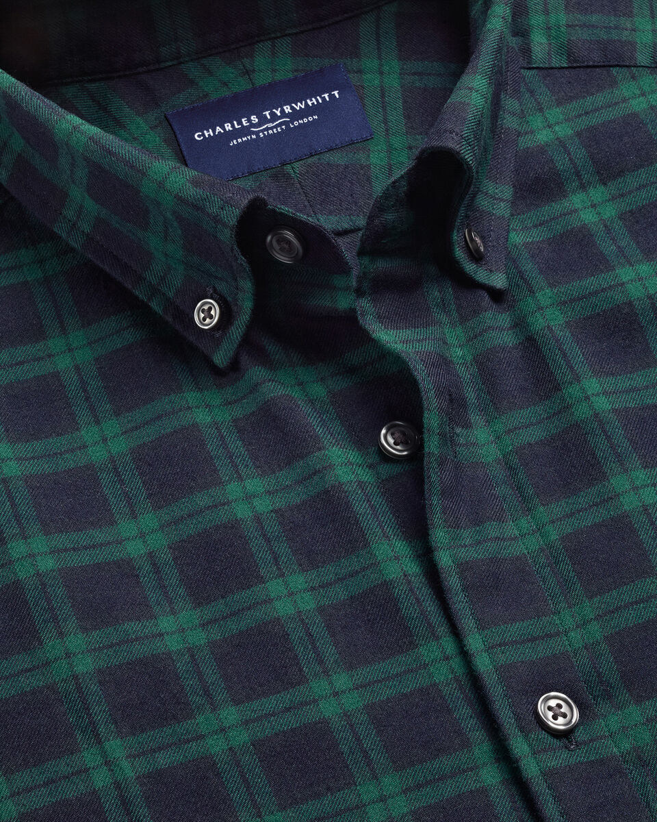 Brushed Flannel Check Shirt - Navy & Green