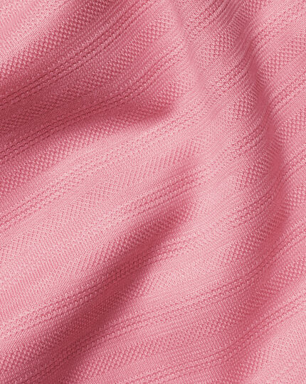Tyrwhitt Cool Zip-Neck Stripe Polo - Light Pink