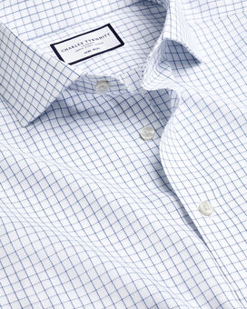 Cutaway Collar Non-Iron Twill Twin Check Shirt- Royal Blue