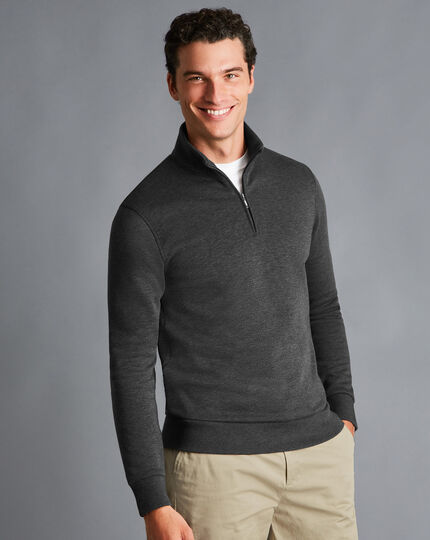 Zip Neck Sweatshirt Sweater - Dark Grey