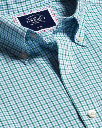 Button-Down Collar Non-Iron Stretch Oxford Gingham Shirt - Green Multi