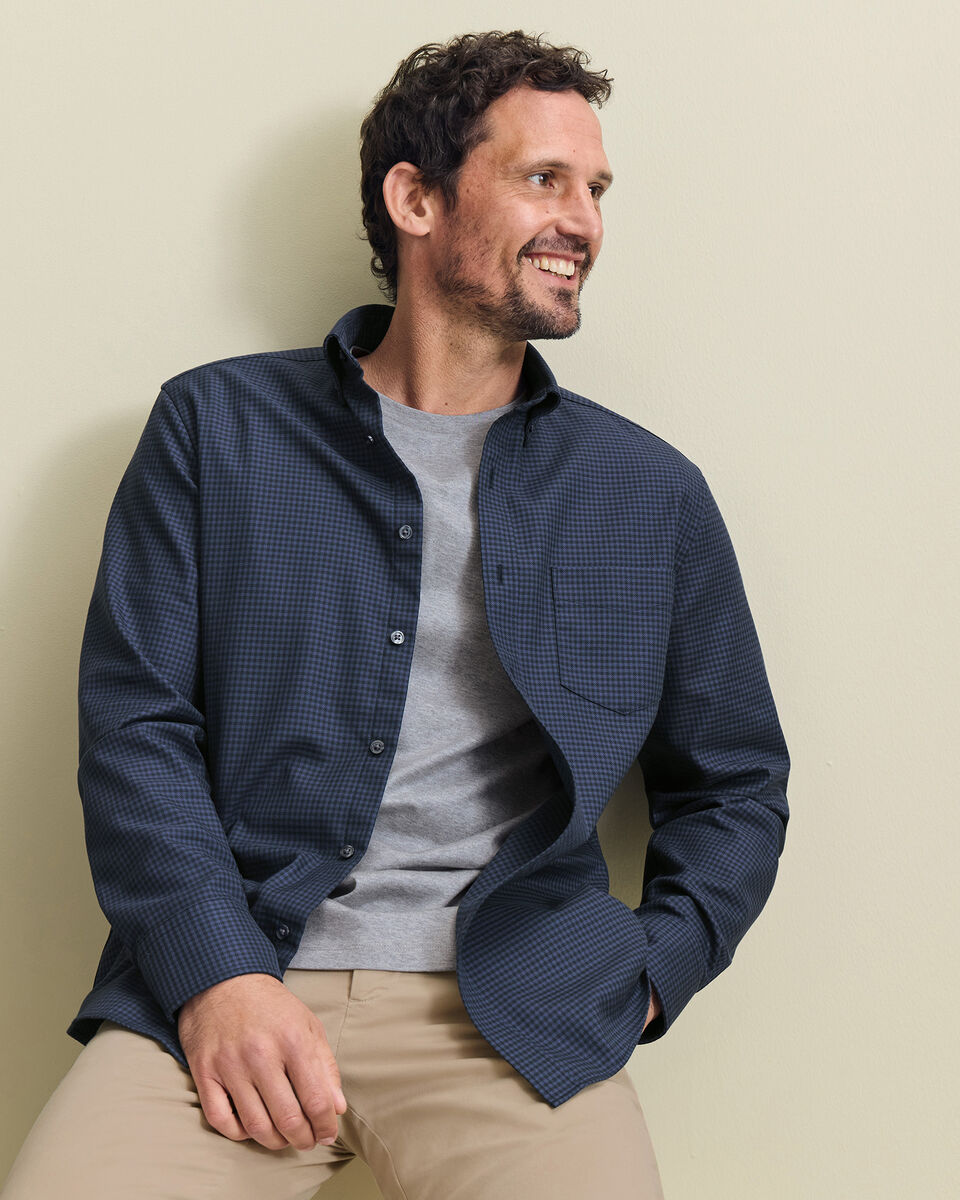 Non-Iron Twill Gingham Shirt - French Blue