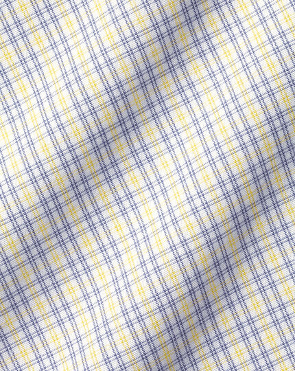 Spread Collar Non-Iron Poplin Check Shirt - Yellow & Grey