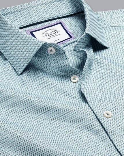 Semi-Spread Collar Non-Iron Stretch Texture Shirt - Green & Navy