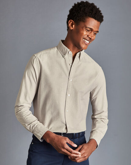 Button-Down Collar Washed Oxford Shirt - Stone