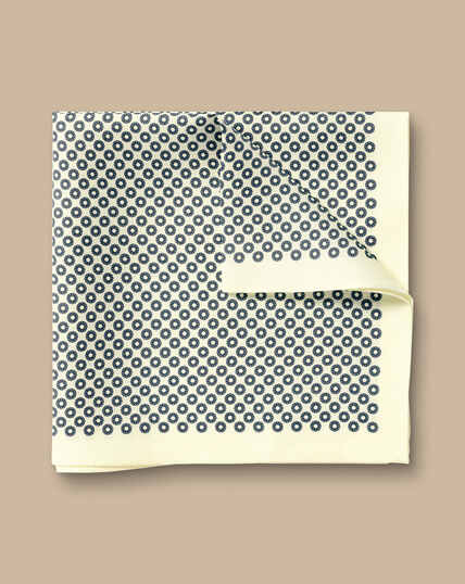 Circle Print Silk Pocket Square - Ivory