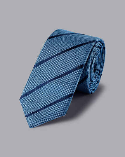 Silk Slim Stripe Tie - Blue & Navy