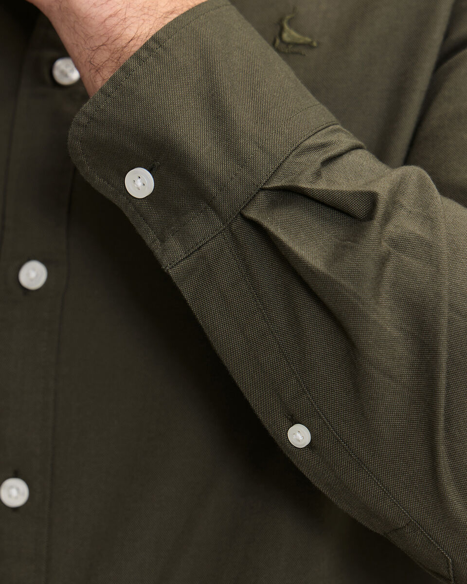 Button-Down Stretch Washed Oxford Shirt - Olive Green