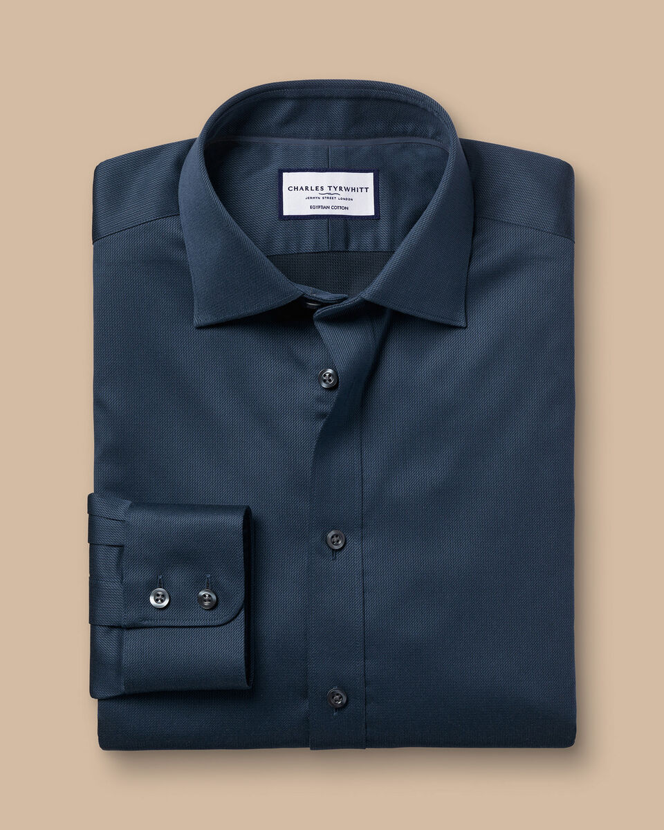 Semi-Spread Collar Egyptian Cotton Windsor Weave Shirt - Steel Blue ...