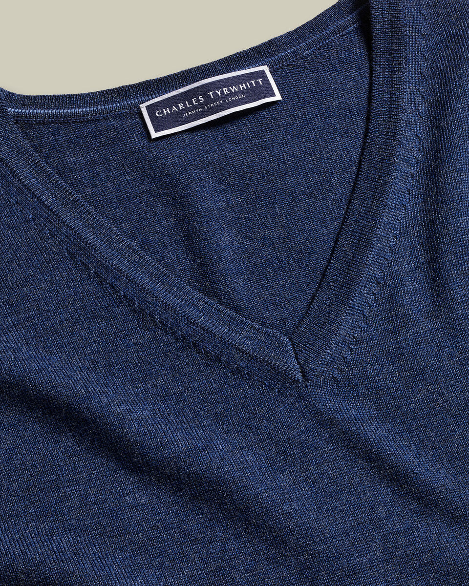 Merino V-Neck Sweater - Ink Blue