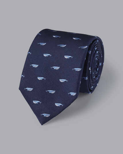 Whale Print Tie - Navy & Sky