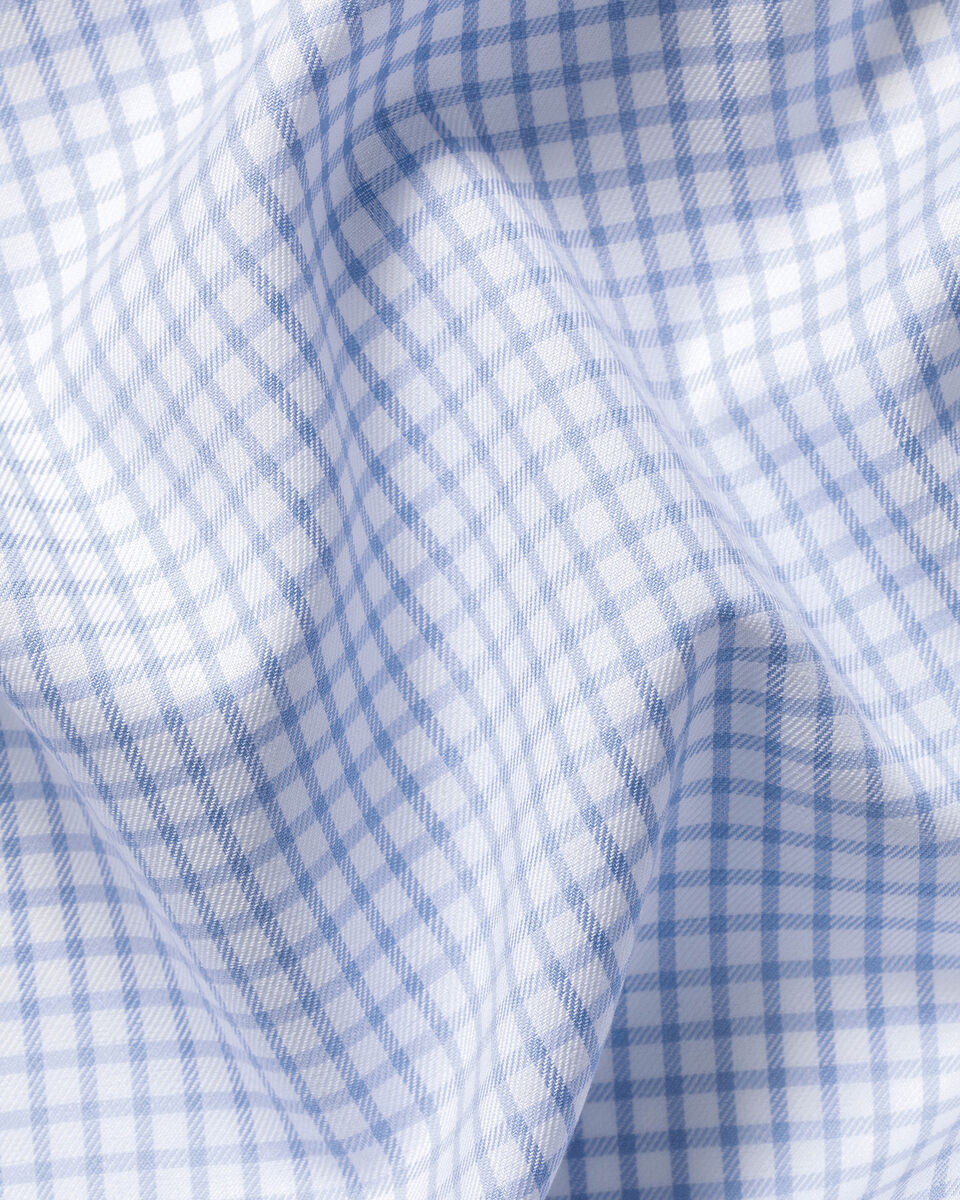 Chemise &agrave; motif quadrill&eacute; en serg&eacute; sans repassage &ndash; Bleu ciel