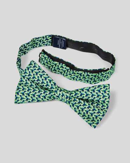 Silk Conversational Print Classic Bow Tie - Green & Navy