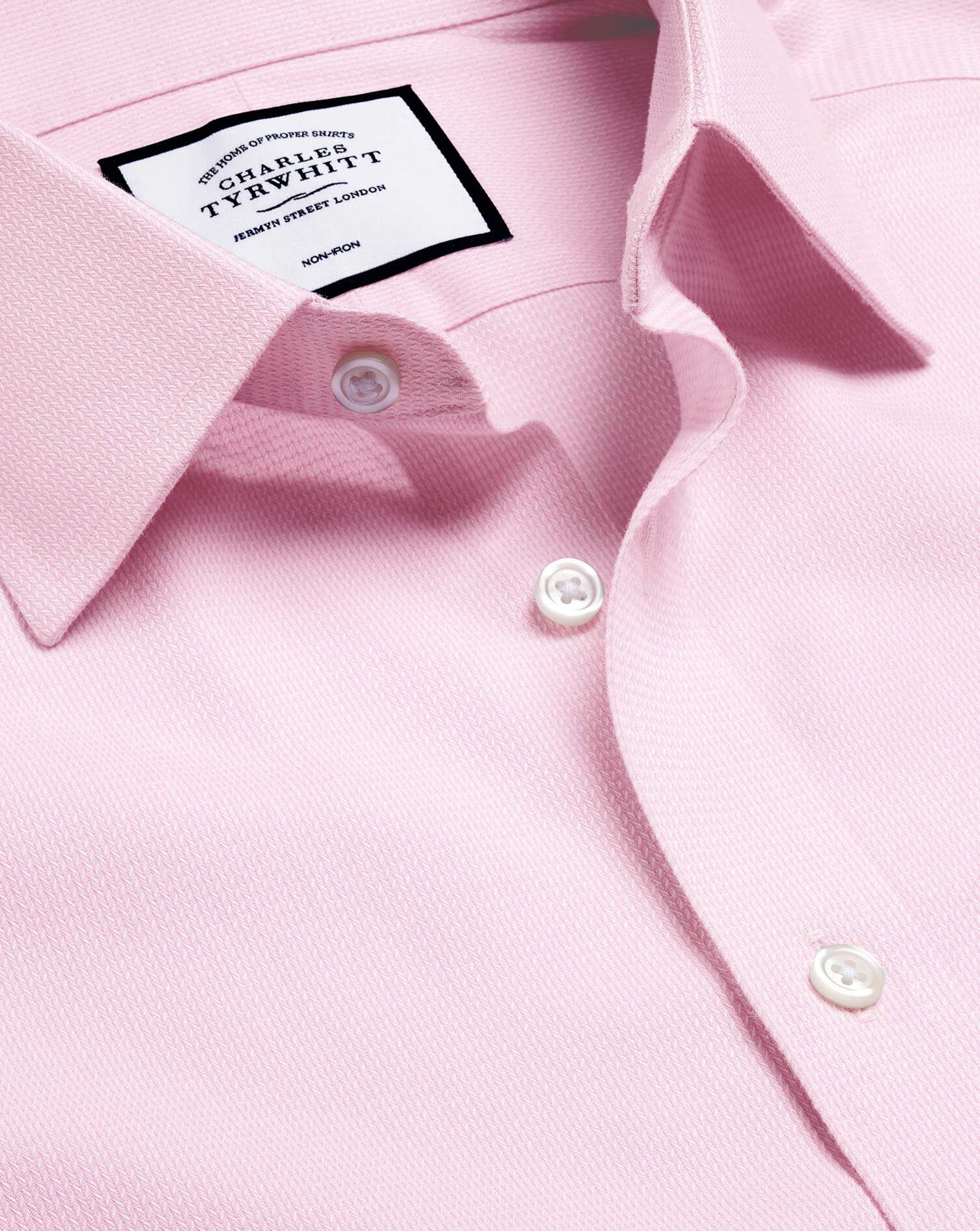 Non-Iron Mini Herringbone Shirt - Pink 