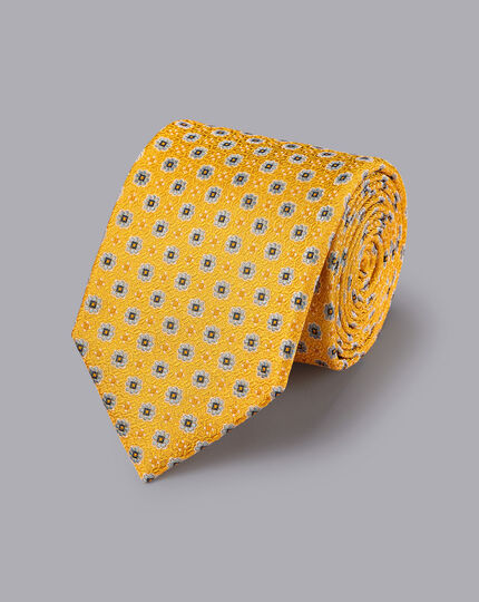 Schmutzabweisende Krawatte aus Seide mit Blumenmuster - Sonnenblumengelb