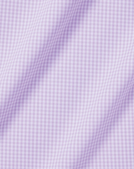 Spread Collar Non-Iron Mini Gingham Check Shirt - Mauve Purple