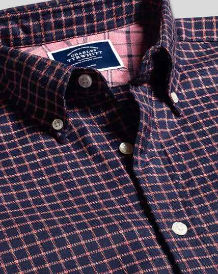 Button-Down Collar Non-Iron Twill Windowpane Check Shirt - Navy & Coral
