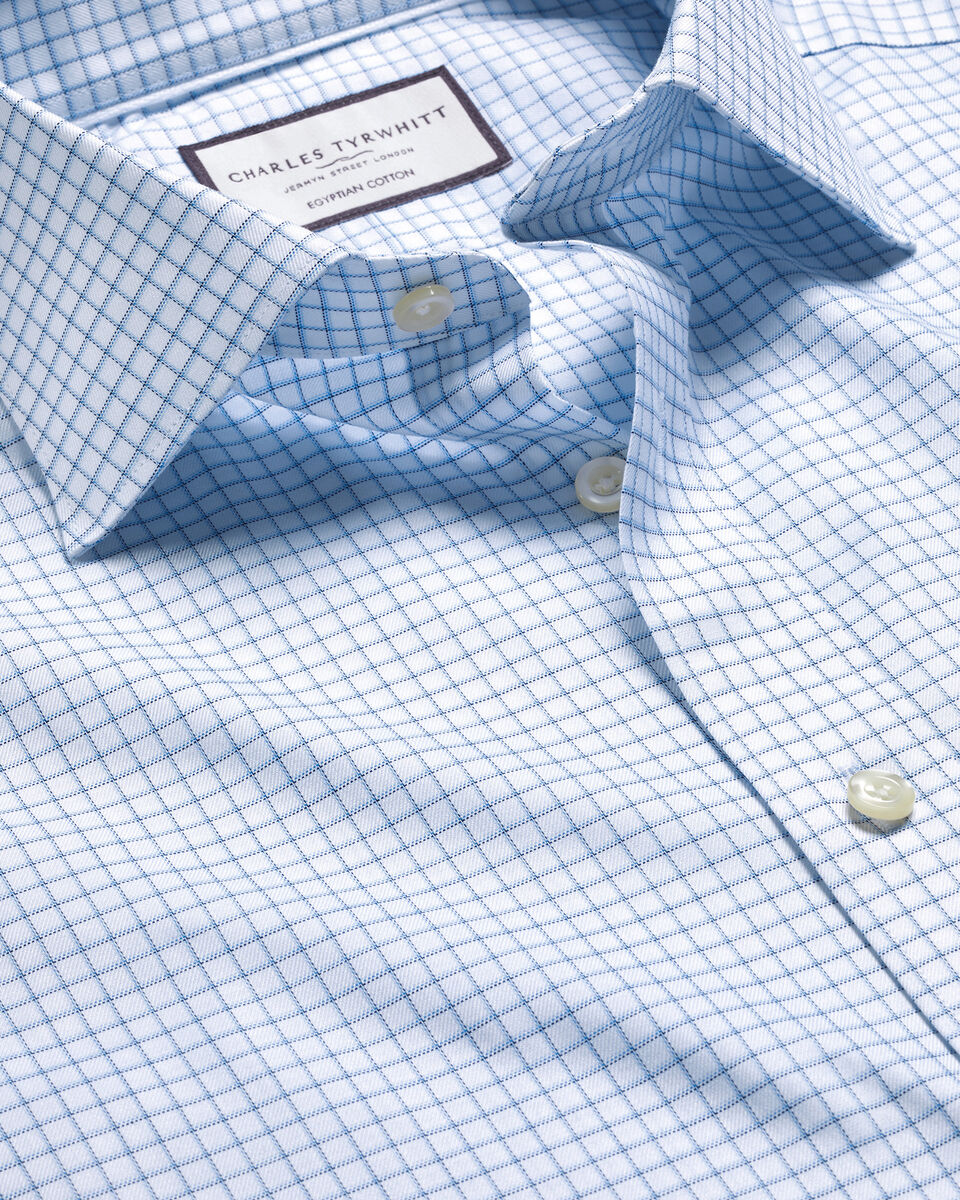 Semi-Spread Collar Egyptian Cotton Check Blue Shirt | Charles Tyrwhitt Ocean 