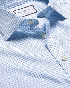 Semi-Cutaway Collar Egyptian Cotton Check Shirt - Ocean Blue