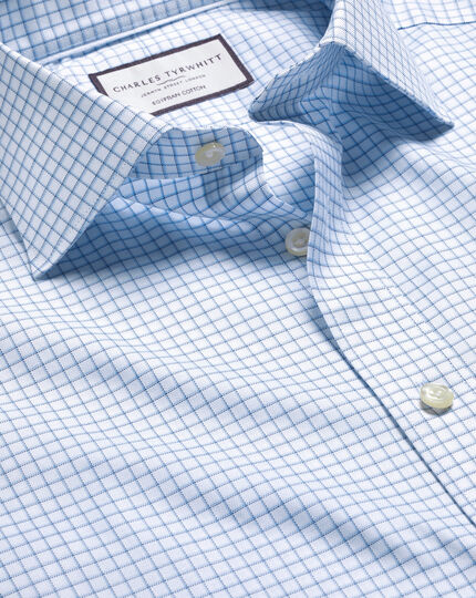 Semi-Spread Collar Egyptian Cotton Check Shirt - Ocean Blue