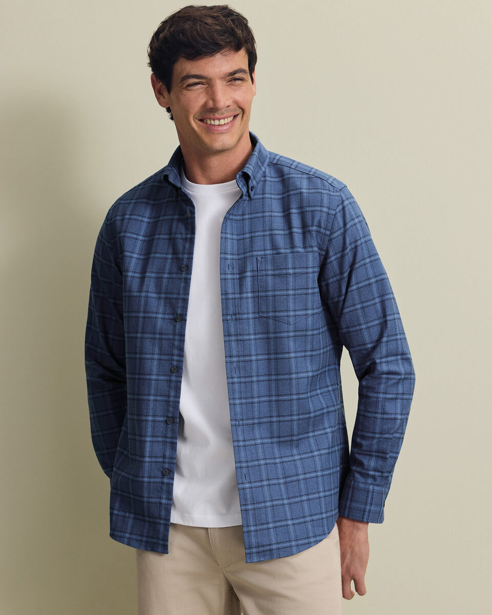 Non-Iron Twill Check Shirt - Indigo Blue